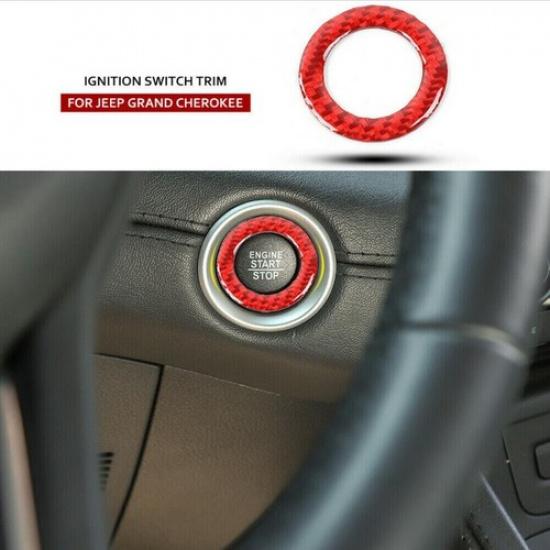 For 11-20 Jeep Grand Cherokee Red Carbon One-Button Start Switch Cover Ring Trim