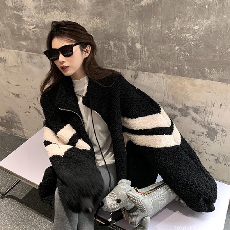 Plus Size Women's Lambswool Plush Zipper Hoodie Jacket - Thick, Warm, Stand Collar for Autumn/Winter