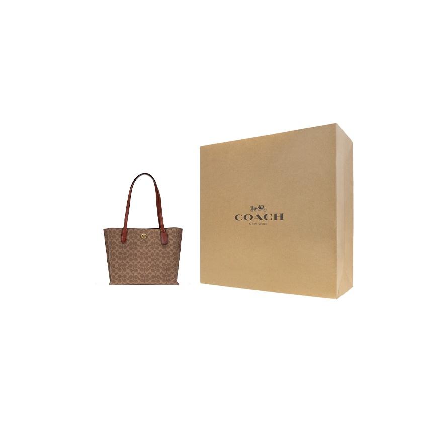 Coach Willow 34 Monogram Large Capacity Coated Canvas And Calfskin Tote Bag Women Tote Bags Brown C0693-B4NQ4