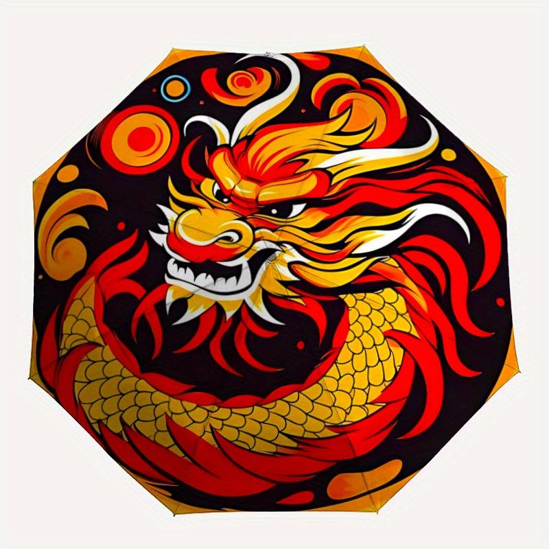 

1pc Dragon Pattern Automatic Open/Close Umbrella, Umbrella with cartoon Design, Portable Compact Umbrella for Men & Women, Good Holiday Gift