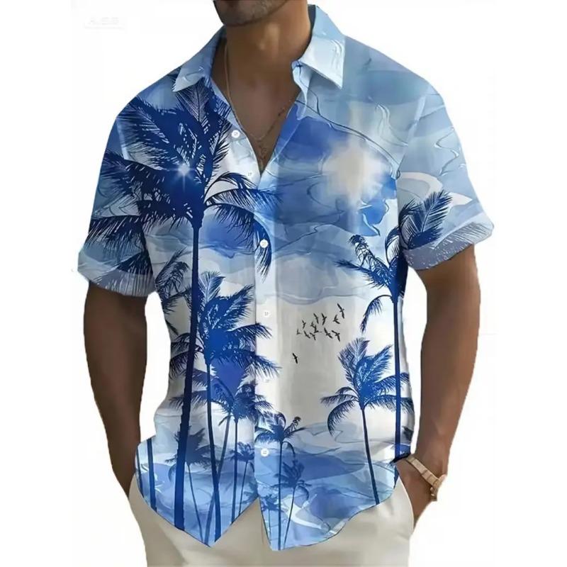 Camicia da spiaggia da uomo stampata tessuto leggero traspirante abbigliamento casual estivo