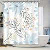 Delicate Watercolor Floral Shower Curtain Soft Blue White Decorative Bath Rug Liner Extra Long Waterproof Fabric for Bathroom