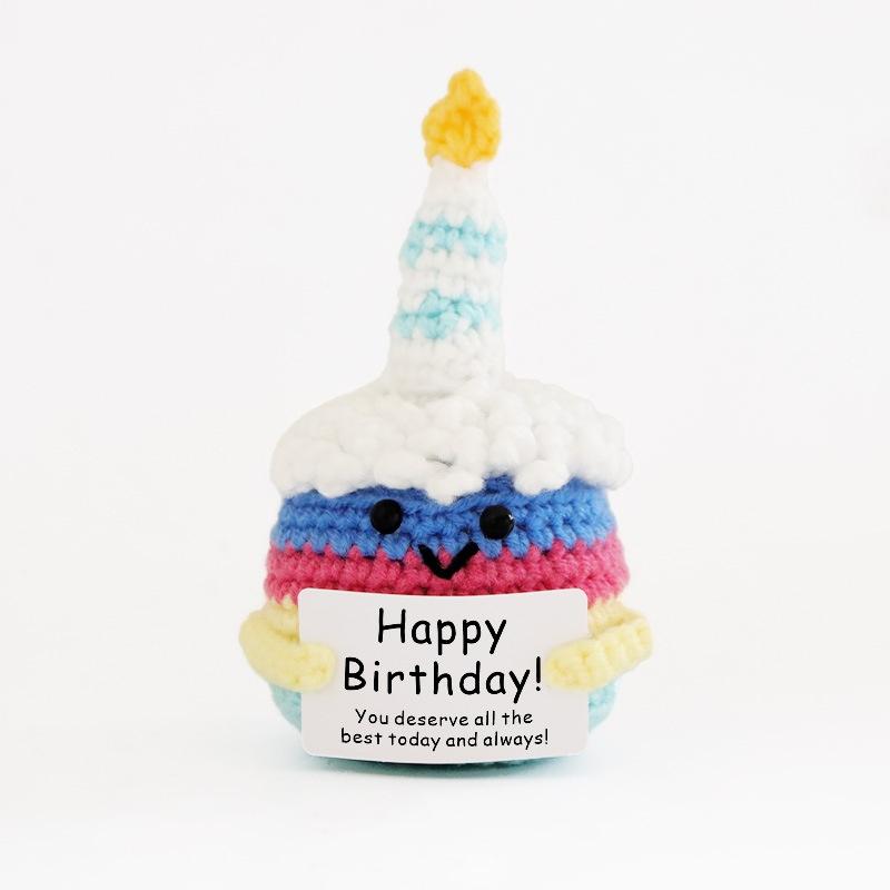 New Handmade Positive Energy Crochet Cake Doll - Emotional Support Desktop Decoration Christmas Birthday Gift for Friends