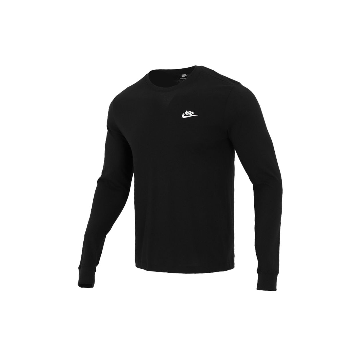 Nike Club Cotton Jersey Embroidered Swoosh Logo Regular Fit Crew Neck Long Sleeve T-Shirt Men Black AR5194-010 M
