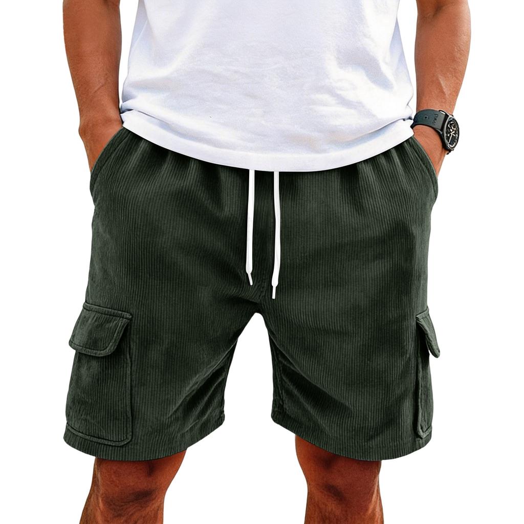Men's Corduroy Casual Cargo Shorts | Elastic Drawstring Waist Shorts With Multi Pockets For Daily Wear