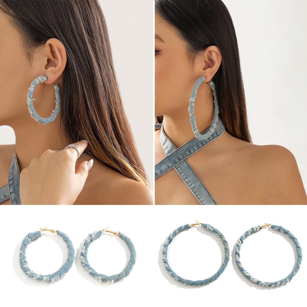 Retro Exaggerated Denim Print Earrings Stud Earrings For Women, Simple Winding Ring Earrings.