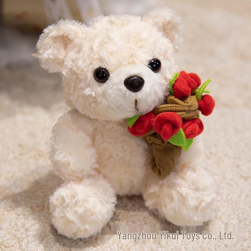 Holiday Gift Plush Teddy Bear with Valentine’s Day Rose Bouquet - Christmas & Graduation Celebration