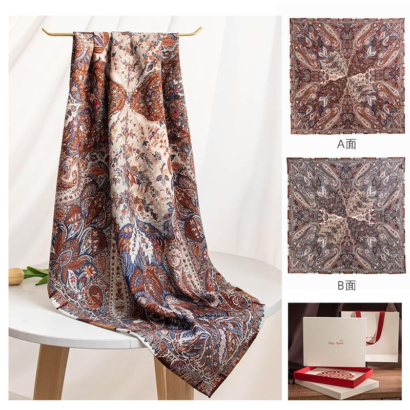 2026 Silk Wool Scarf Double-sided Floral Print Neck Warmer Fashion Shawl