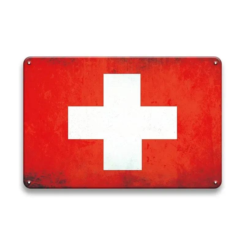 Rustic Antique International Countries Flag Metal Sign Retro Wall Art For Bar Garage Pub Man Cave Indoor Wall Decoration