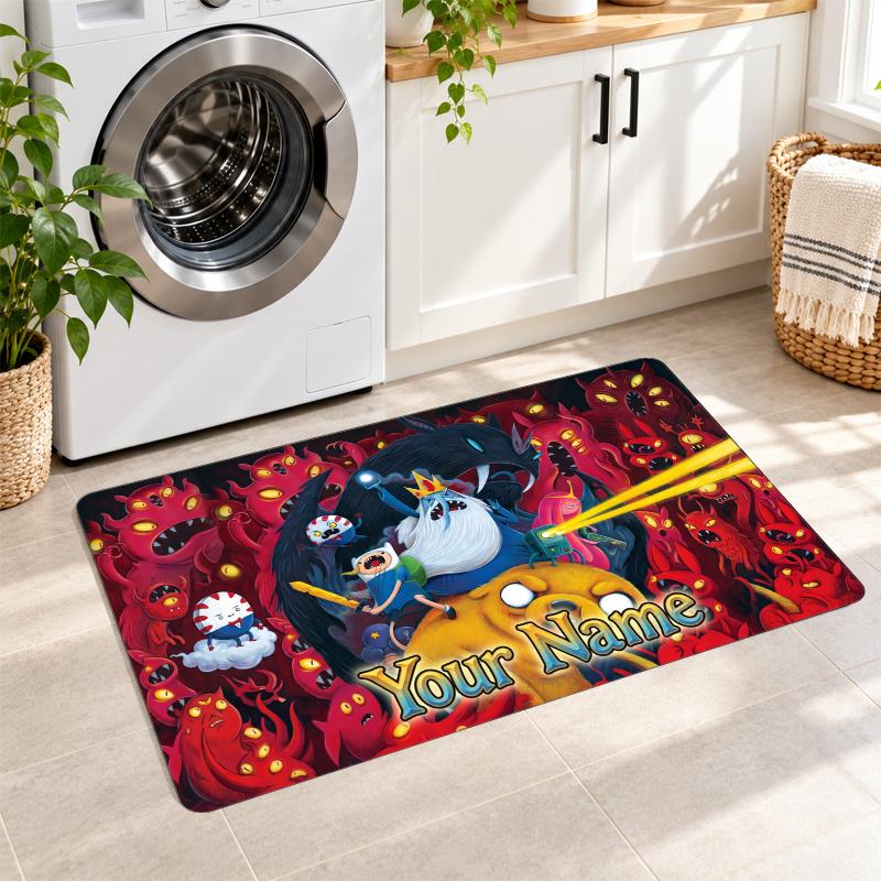 Adventure Time cartoon Custom Text Flannel Floor Rug Soft Kitchen Mat Personalized Non Slip Carpet