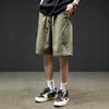 Men's Olive Green Drawstring Waist Casual Shorts Loose Fit Streetwear Cargo Shorts