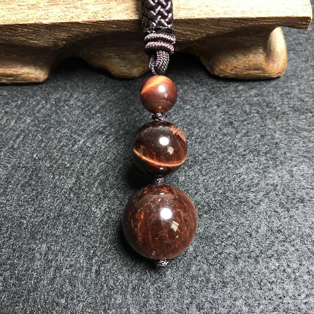 Unisex Agate & Obsidian Necklace: Red Tiger Eye & Silver Pendant, 16MM Stones