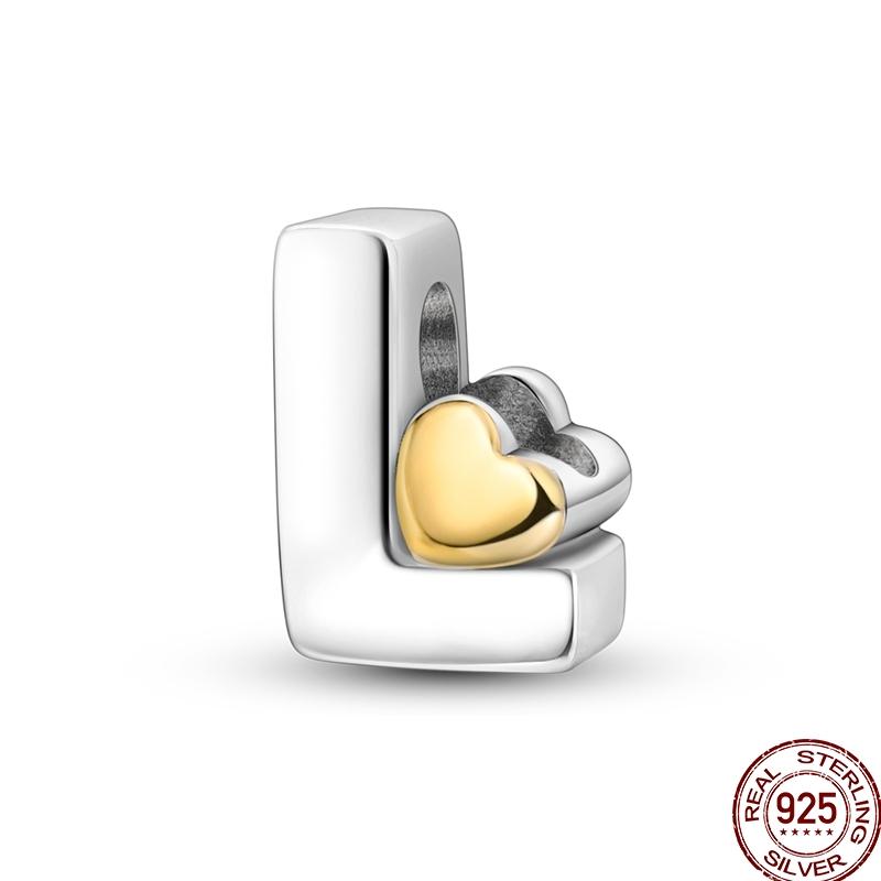 Copper 26 Letter English Alphabet Charms Beads Gold Heart Pendant Fit Original Bracelet Diy Jewelry Making As Gifts