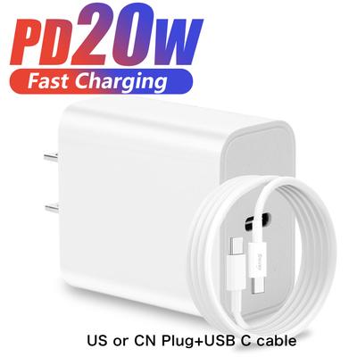 PD 20W Fast Charging EU Adapter Plug for iPhone 16 15 USB C Charger for iPad Samsung Xiaomi Google Tablet Phone Charger Cable US