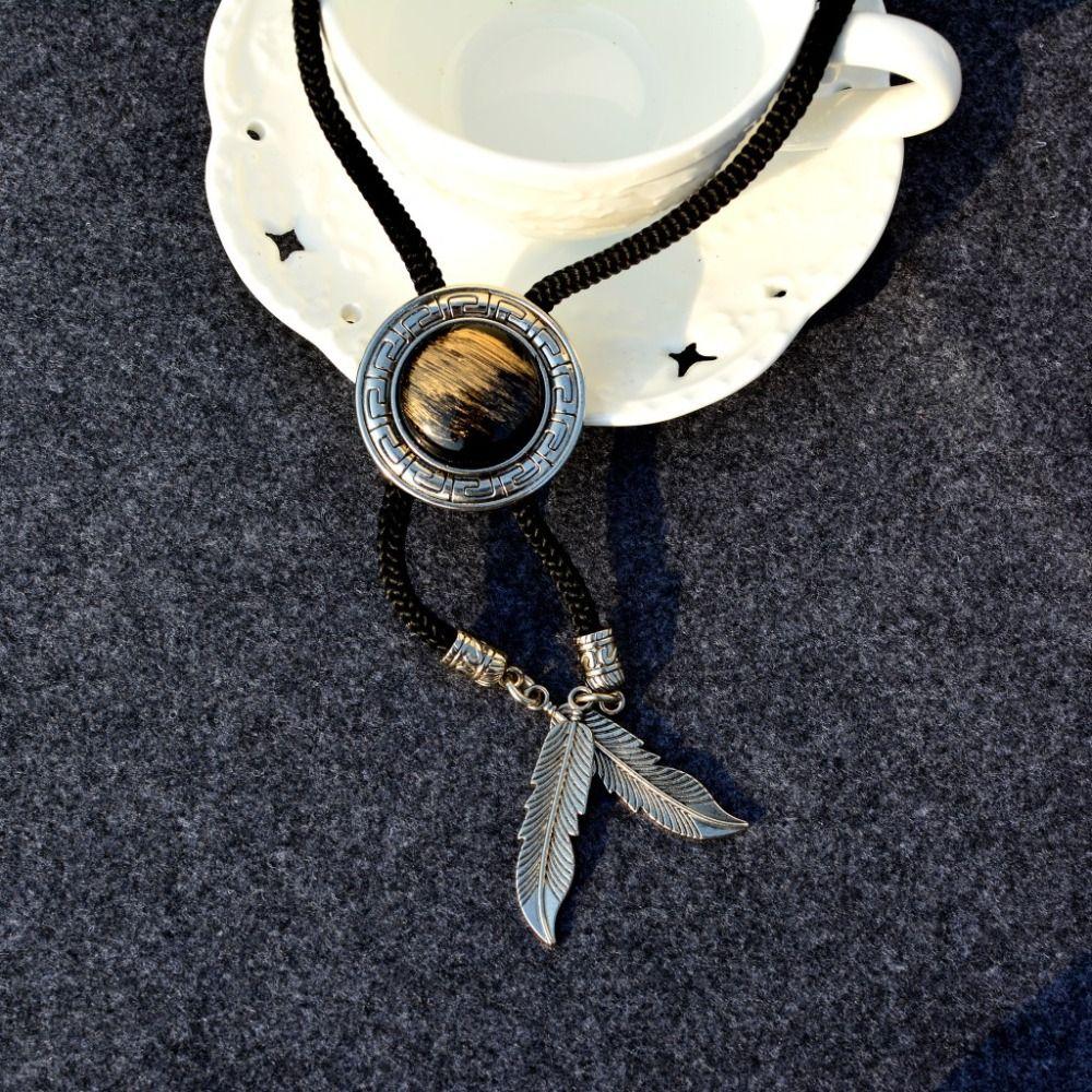 Round Bolo Tie Trendy Shirt Imitation Gem Pendant Vintage Dance Necktie For Men Women