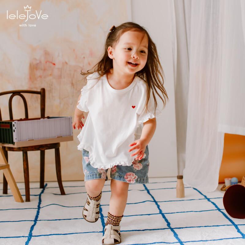LELE JOVE Girls Summer Lace Trim T-Shirt 110