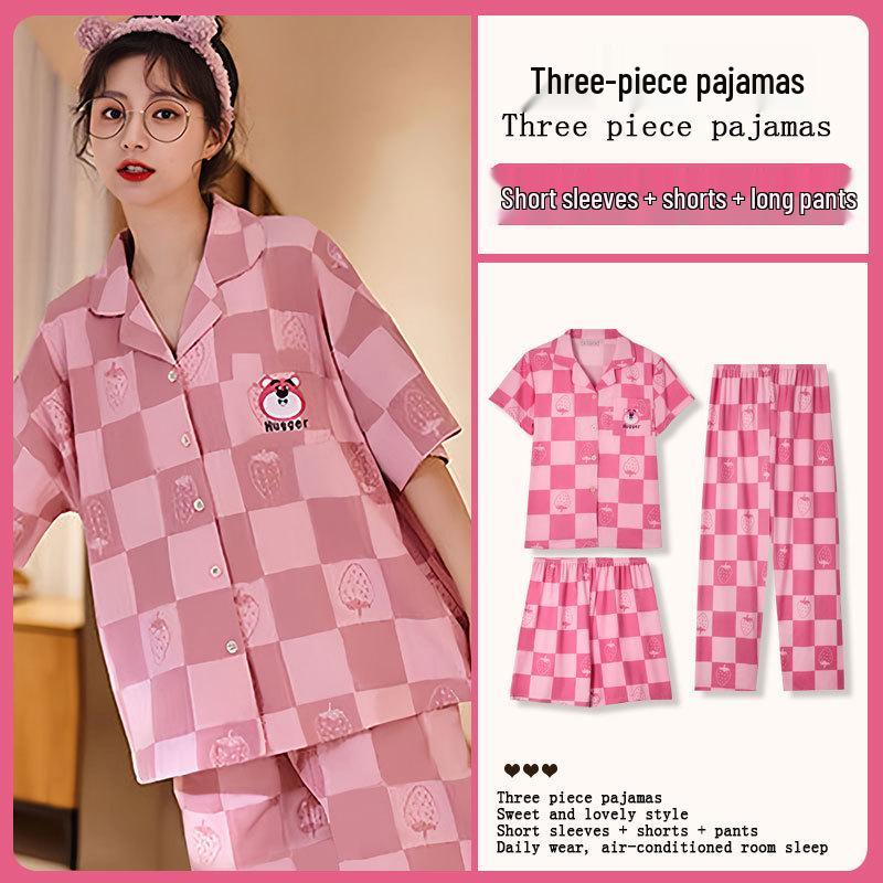 Summer Fashion Pajamas: Women's Short Sleeve Three-Piece Set with Cartoon Pacha Dog Design, Suitable for Home or Outdoors