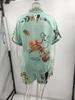2023 New Casual European & American Two-Piece Set: Cotton & Linen Print Shirt + Shorts