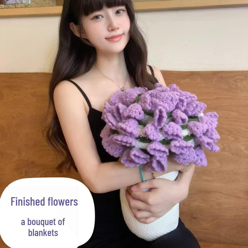 Handmade Knitted Rose Bouquet Round Crochet Flower Blanket