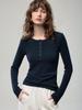 2025 Herbst/Winter Damen Henley-Kragen Schlankmachendes Gestricktes Langarm-T-Shirt