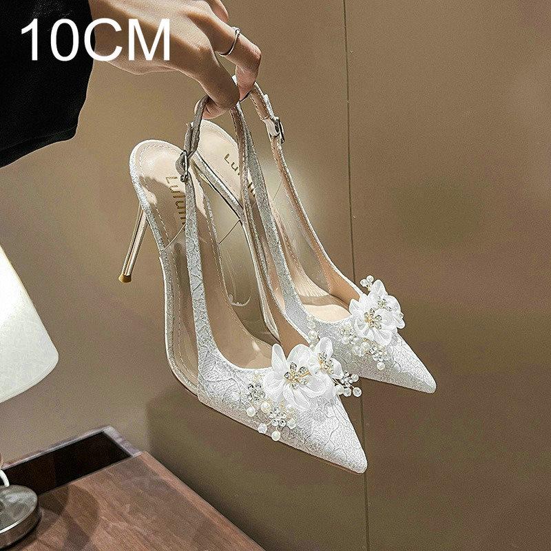 Fashion 2024 New White Wedding Shoes European And American Bride Shoes High-Heeled Women With Pointed Single-Shoe Women