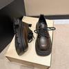 British style small leather shoes women's autumn new lace-up retro versatile small thick-soled black loafers