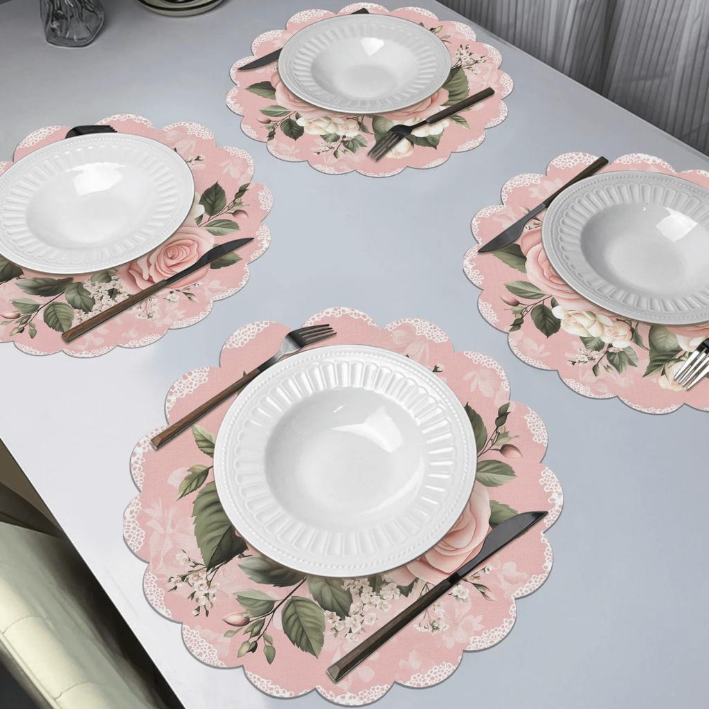4-delad spetsblommig duk Cirkulär Hemmatbord Eftermiddagste Festdekoration Romantisk och Varm Stil