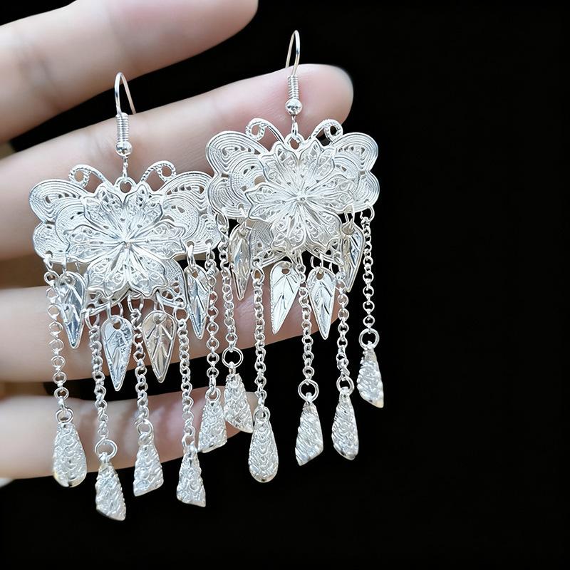Ethnic style earrings Alloy silver-plated Miao ethnic minority Dong Yi earrings Earrings