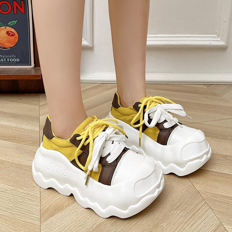 2025 New Platform Women Sneaker Cute Big Round Head Lace-Up 8.5CM thick sole Walking sport Shoe Size 35-39