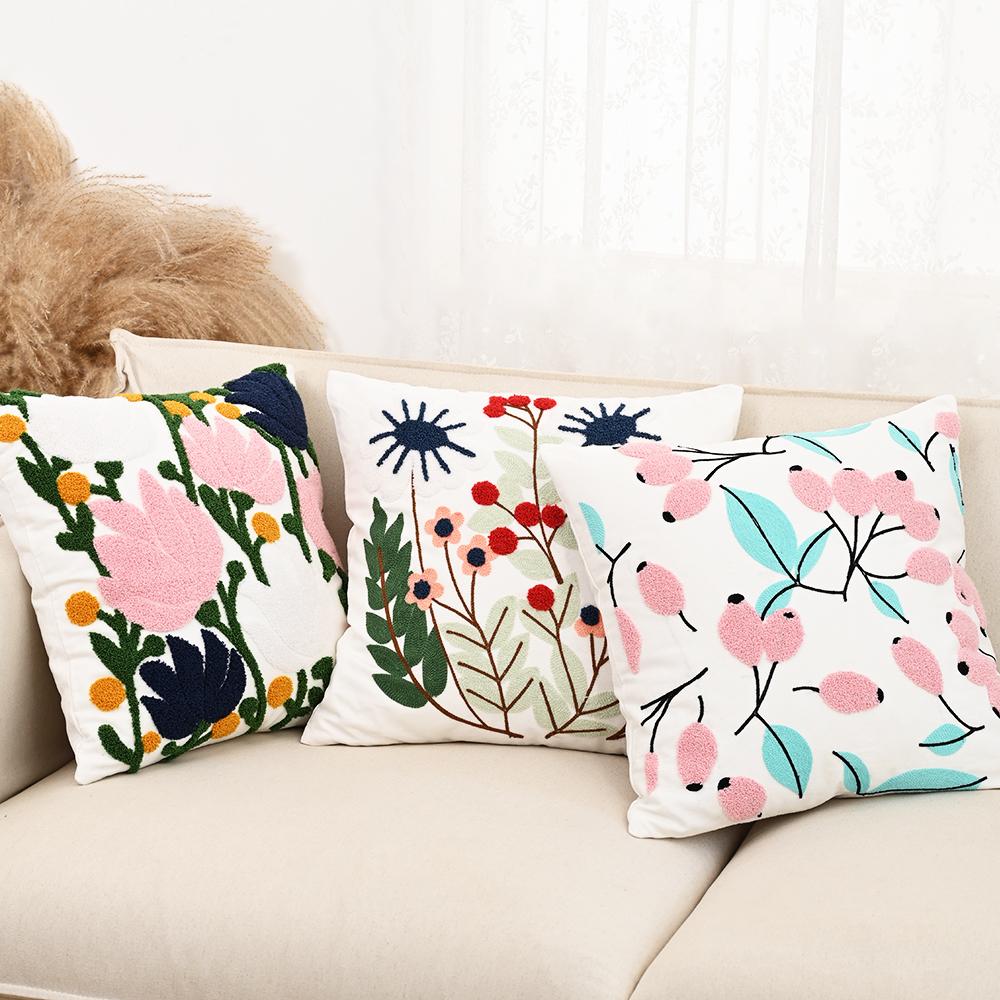 Buynow Floral Embroidered Pillowcase45X45Cm Vintage Pastoral Living Room Sofa Cushion Cover Home Bedroom Decor Cojines Para Sala