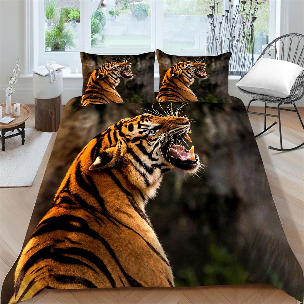 Bedding Clothes Tiger Print Duvet Cover Set Polyester Men Single Double Size Home Textiles Soft Quilt Cover Pillowcase