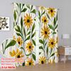 2pcs,2D plane printing Curtain Fabric Sunny Blooms Durable 100% Polyester Fabric (without rod) Holiday Use for Home & Office