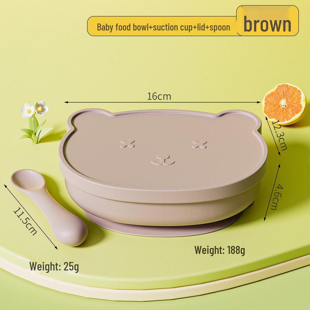 Silicone Baby Bowl with Lid, Food-Grade Suction Cup, Anti-Fall, Little Bear Design