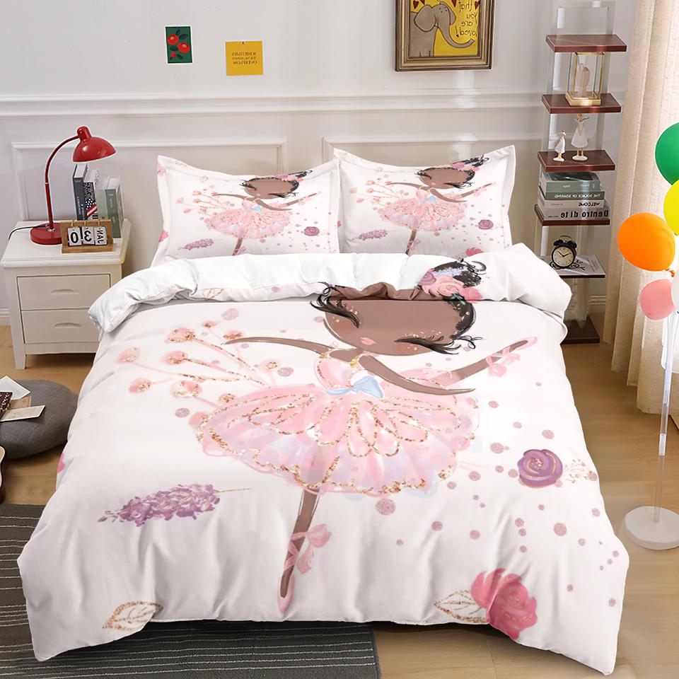 Cartoon Ballet Dancing Girl Duvet Cover Set Princess Style Twin Size Bedding Set Kids Girl Nordic Bed Cover Full Twin Queen King