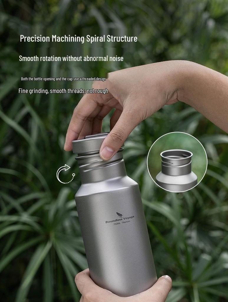 Ultra-Light Pure Titanium Water Bottle - Large Capacity, Wide Mouth, with Handle for Camping & Sports