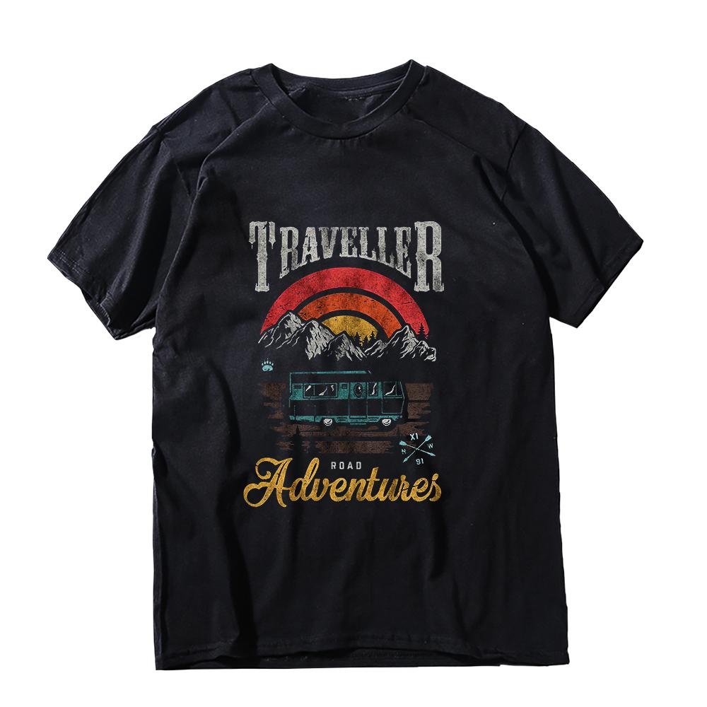 Coolmind YA007 100% Cotton Big Size Cool Traveller Print Men T Shirt Exclusive Graphic Loose Men Tshirt Cotton Tee Shirts Man