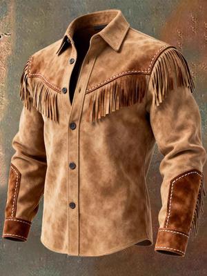 Nischen-Design Braune Leder-Wildlederjacke mit Fransen - Stilvolle Retro-Herbst-/Winter-Streetwear 2025.