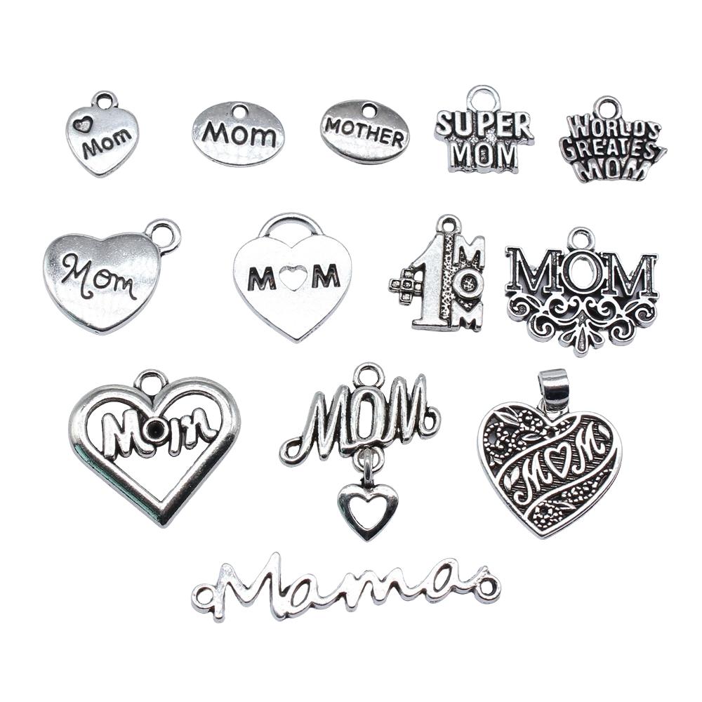 20pcs Mom Series Charms For DIY Jewelry Making Lovely Family Heart Love Mom Charms For Mother's Day Gift