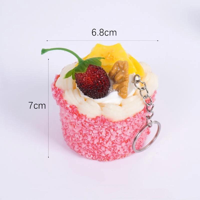 Cute Artificial Mousse Cake Keychain Vivid Fruit Toppings Lightweight Mini Size Pendant for Daily Bag Decoration Friend Gift