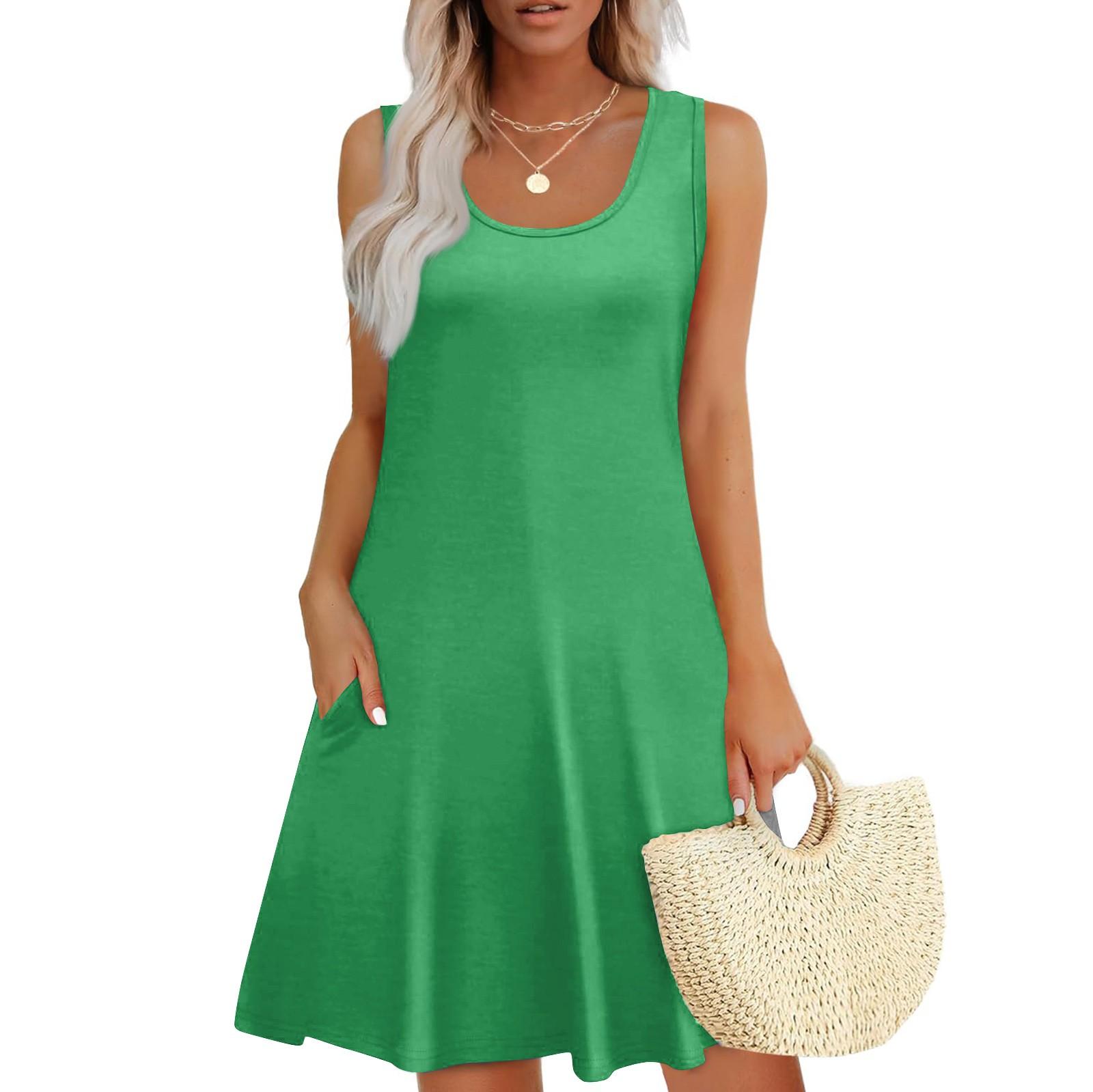 

Женский повседневный сарафан с карманами, летнее пляжное платье в стиле бохо, праздничные платья для женщин, футболки, платья с U-образным вырезом, свободные платья-майки XXXL зелёный