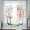 Floral Leaf Grid Gradient Sheer Curtains Modern Gauze Curtain for Living Room Bedroom Voile Yarn Curtains