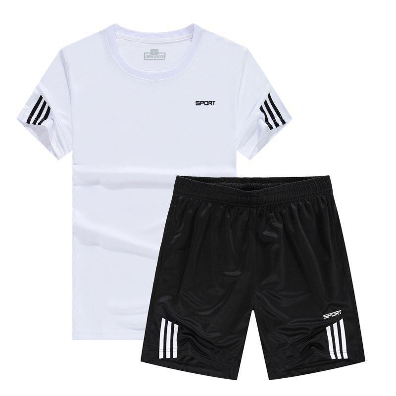 

Спортивный женский мужской костюм быстросохнущая футболка шорты для улицы спортзала бега тренировочный костюм White,XL