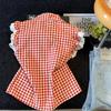 Korean retro red plaid short-sleeved shirt women's summer new small French doll collar beautiful top trendy