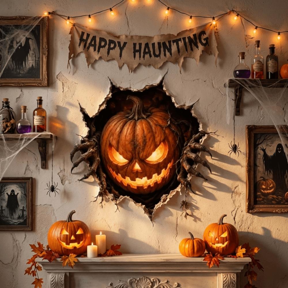 Self-Adhesive Ghost Pumpkin Wall Decal Waterproof Halloween Skeleton Wall Stickers Living Room