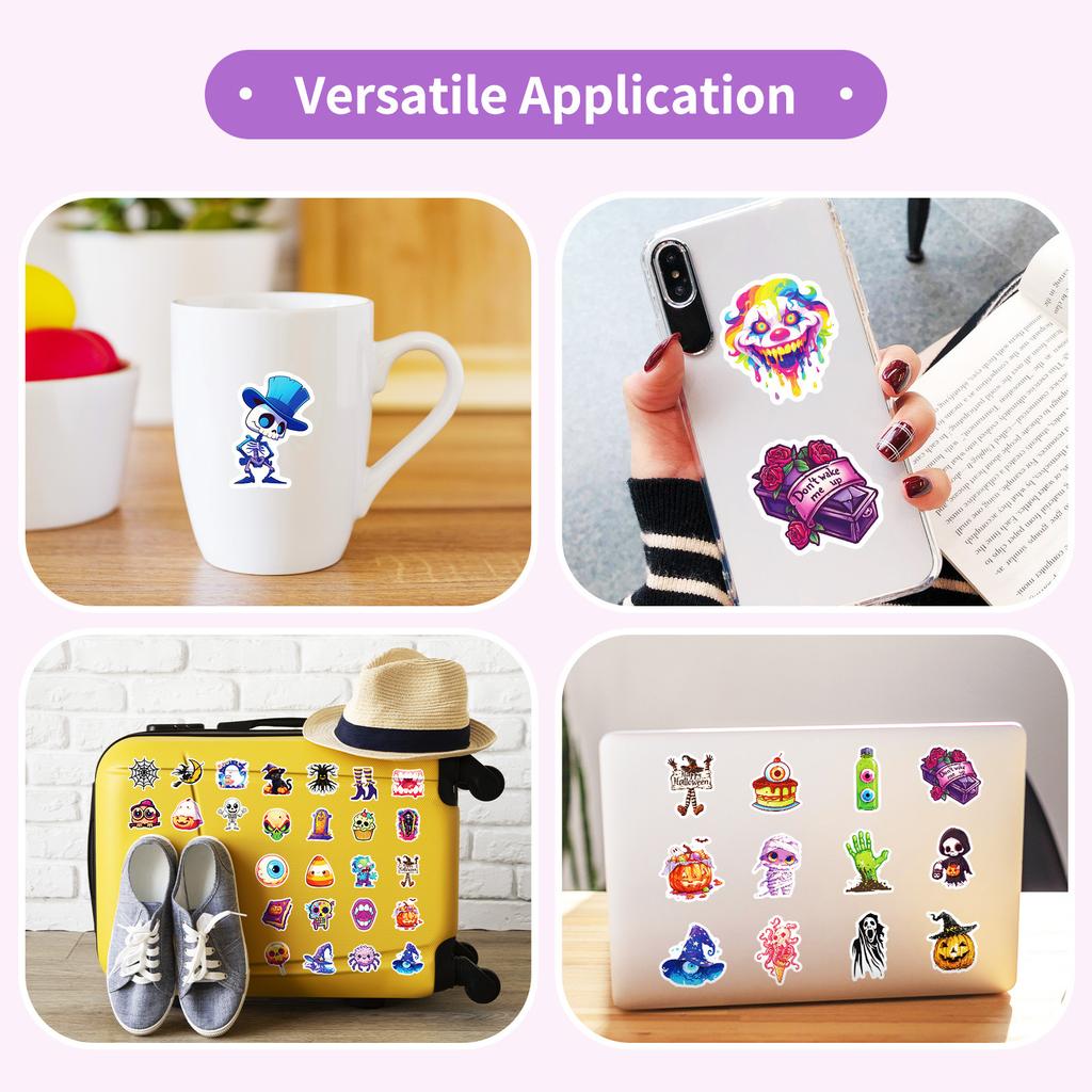 50Pcs Halloween Stickers - Graveyard Pumpkin Ghost Vinyl Decals for Phone DIY Party (4.6x5.2cm)