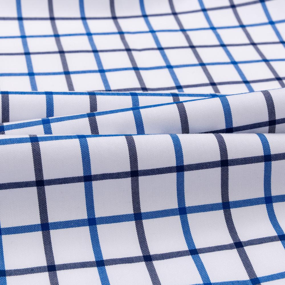 Men's Plaid Spread Collar Wrinkle-Free Long Sleeve Button-Down Shirt, 100% Cotton Regular Fit Business Casual Formal Office Wear