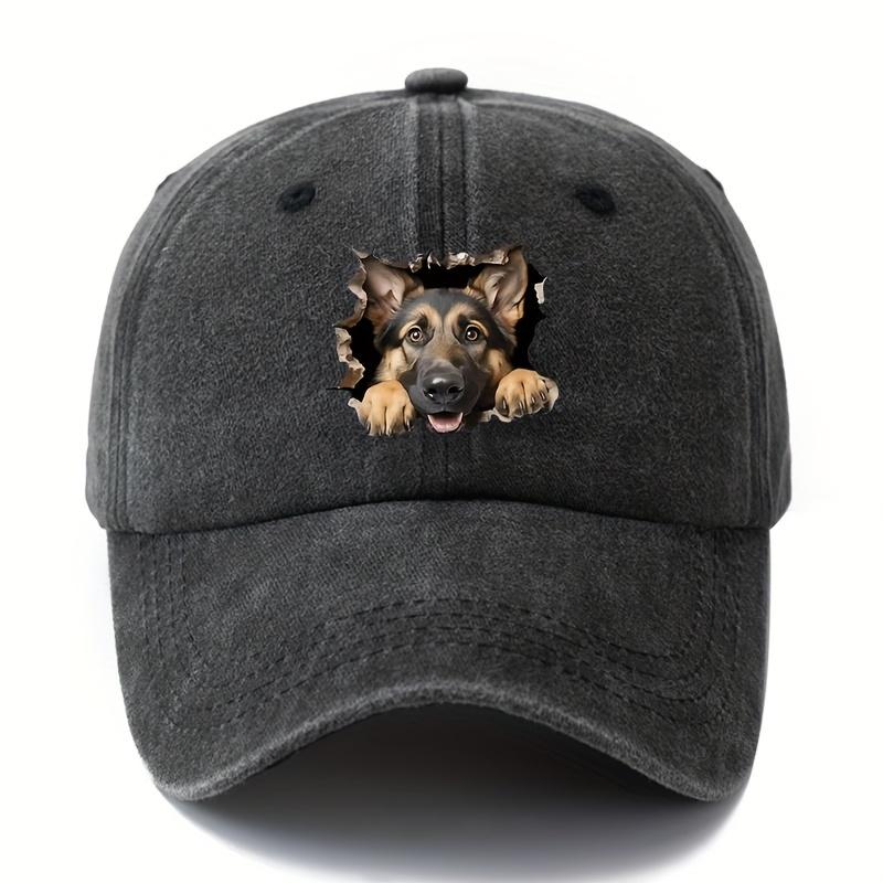 

Adjustable retro washed baseball cap with German Shepherd print suitable for casual hats at parties and festivals