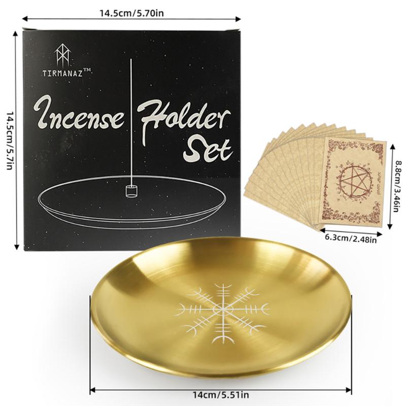 14cm Stainless Steel Plate Candlestick Ceremonial Ornament Engraving Plate Nordic Compass Crystal Storage Round Plate