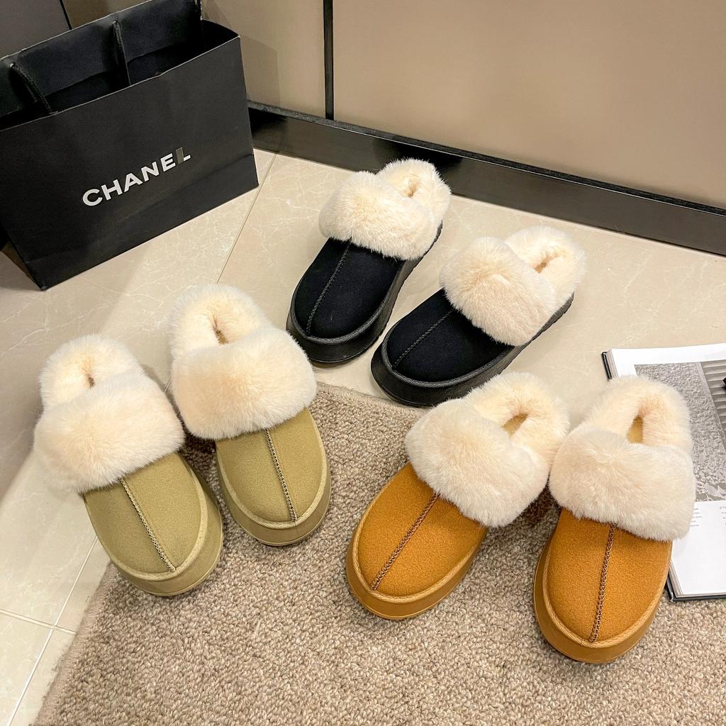 Fashion Winter Fluffy Women Cotton Slippers Warm Short Plush Non-slip Cozy Soft Fuzzy Snow Boots Indoor Fleece Lined Fur Platform Shoes