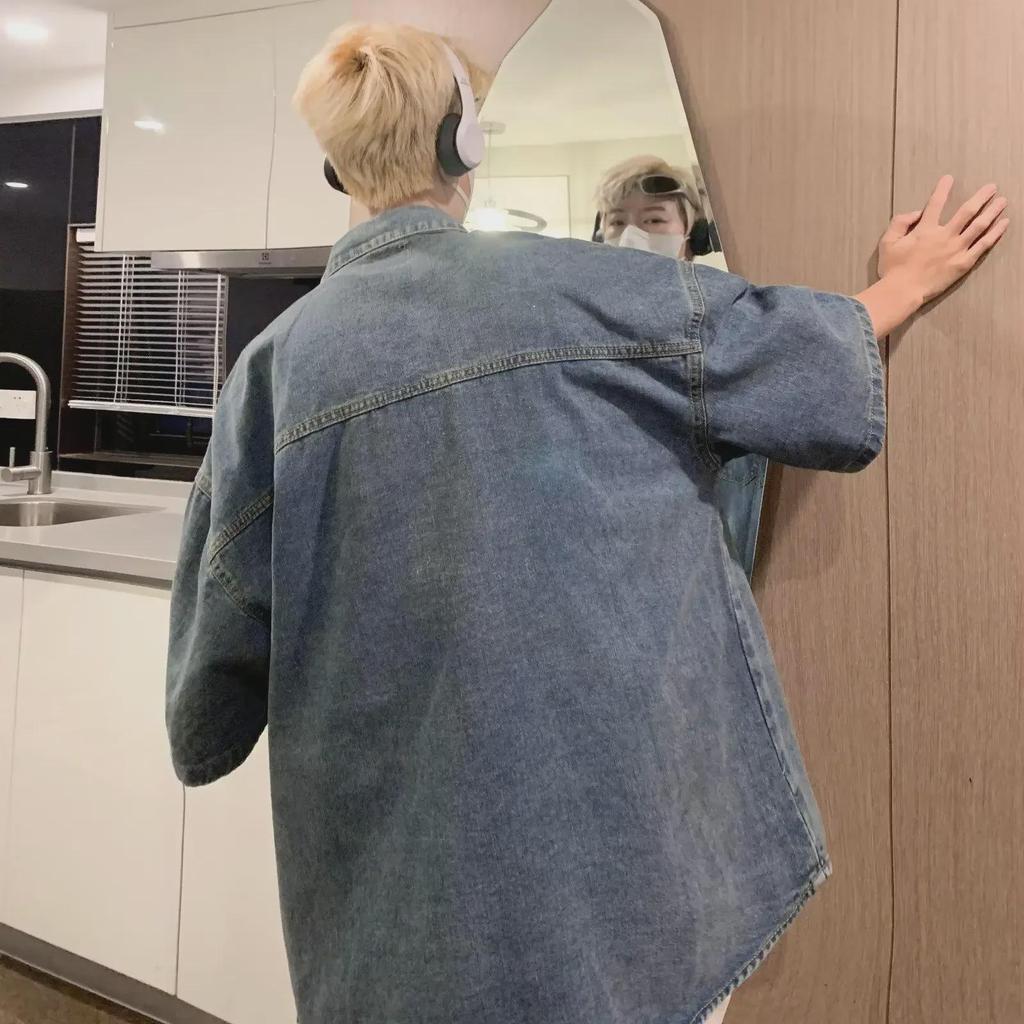 2023 Vintage Hong Kong Style Übergroßes Jeanshemd - Unisex Kurzarm Retro Design